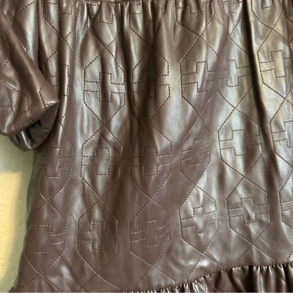 Emily McCarthy XXS Brown FX Leather Puff Sleeve Dress Matrix Steampunk Wet Look - Picture 6 of 16